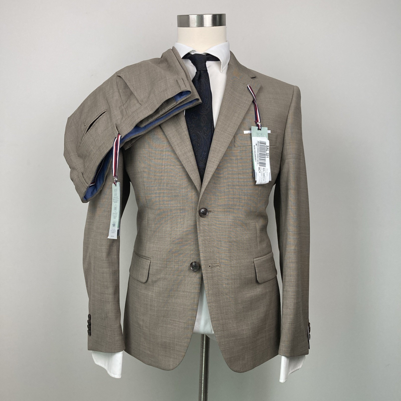 Tommy Hilfiger Men Beige Modern Fit Stretch Solid Suit Jacket 40s Pants 34w 30l